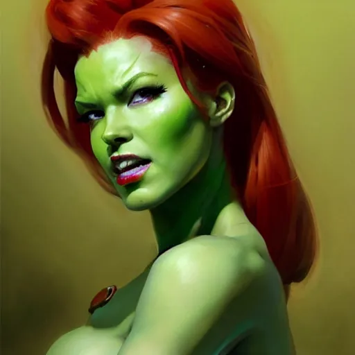 Image similar to Greg Manchess portrait painting of Poison Ivy as Overwatch character, medium shot, asymmetrical, profile picture, Organic Painting, sunny day, Matte Painting, bold shapes, hard edges, street art, trending on artstation, by Huang Guangjian and Gil Elvgren and Sachin Teng