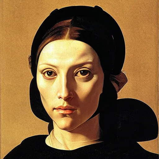Prompt: frontal portrait of a sci - fi woman, by caravaggio