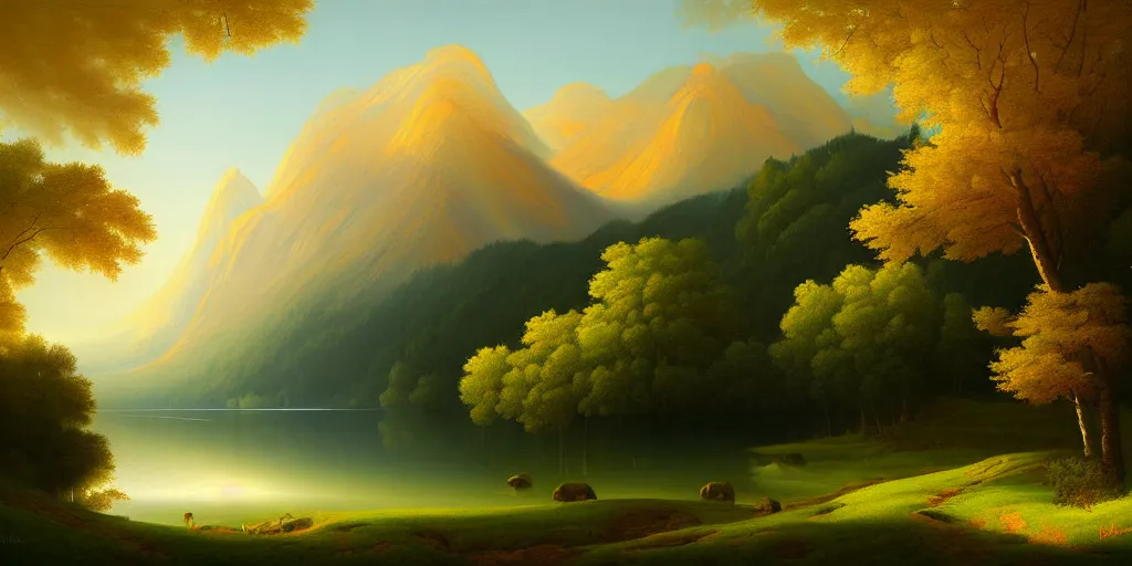 Image similar to a beautiful landscape painting by philipp urlich, digital artwork, high resolution