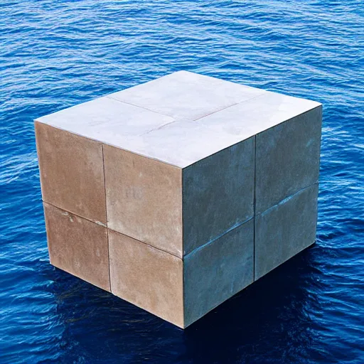 Image similar to A cube in the middle of the sea in the style of Richard Serra