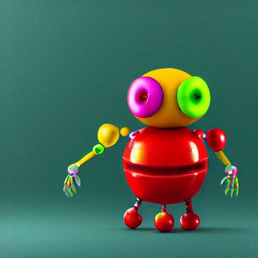 Prompt: fruit robot on colorful background, octane render, unreal render, hyperrealistic textures