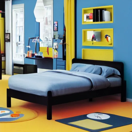 Prompt: ps 2 themed bedroom ikea catalog photo