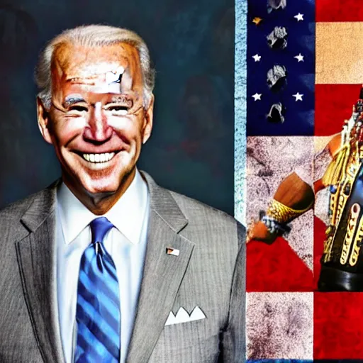 Image similar to portrait photo of joe biden as an ancient aztec warrior