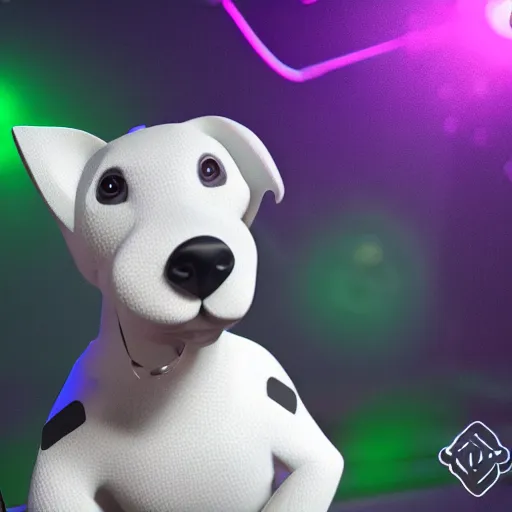 Image similar to puppy as a DJ, statue, 4k, volumetric lighting, hyper realistic