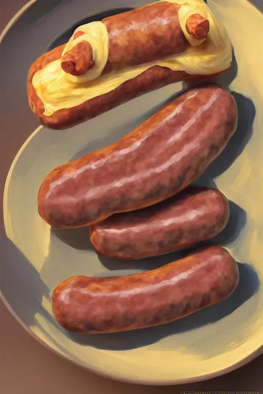 Image similar to sausage, realistic, art by jacqueline e, color by tafy laplanche, background by bo feng lin