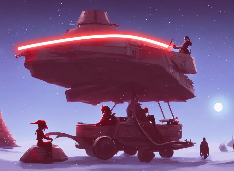 Image similar to extremely detailed concept art of a star wars santa sleigh by makoto shinkai and lois van baarle, ilya kuvshinov, rossdraws, global illumination, octane render, digital art, trending on artstation, sharp focus, 4 k