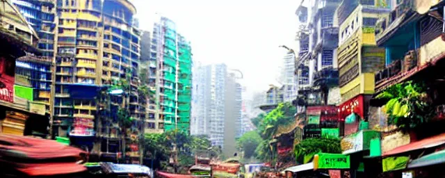 Image similar to streets of mumbai, future, mossy buildings