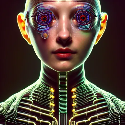 Prompt: Colour aesthetic Caravaggio style full body Photography of Highly detailed beautiful cybertronic ukrainian woman with 1000 year old detailed face wearing highly detailed retrofuturistic sci-fi Neural interface designed by Hiromasa Ogura . In style of Josan Gonzalez and Mike Winkelmann and andgreg rutkowski and alphonse muchaand and Caspar David Friedrich and Stephen Hickman and James Gurney and Hiromasa Ogura. Rendered in Blender and Octane Render volumetric natural light