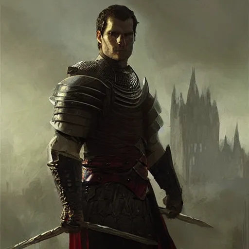 Image similar to henry cavill as a d & d fantasy knight, art by greg rutkowski