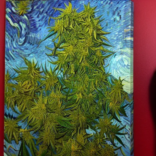 Prompt: jimm kerry spreads his hands against the background of growing cannabis. an oil painting in the style of van gogh