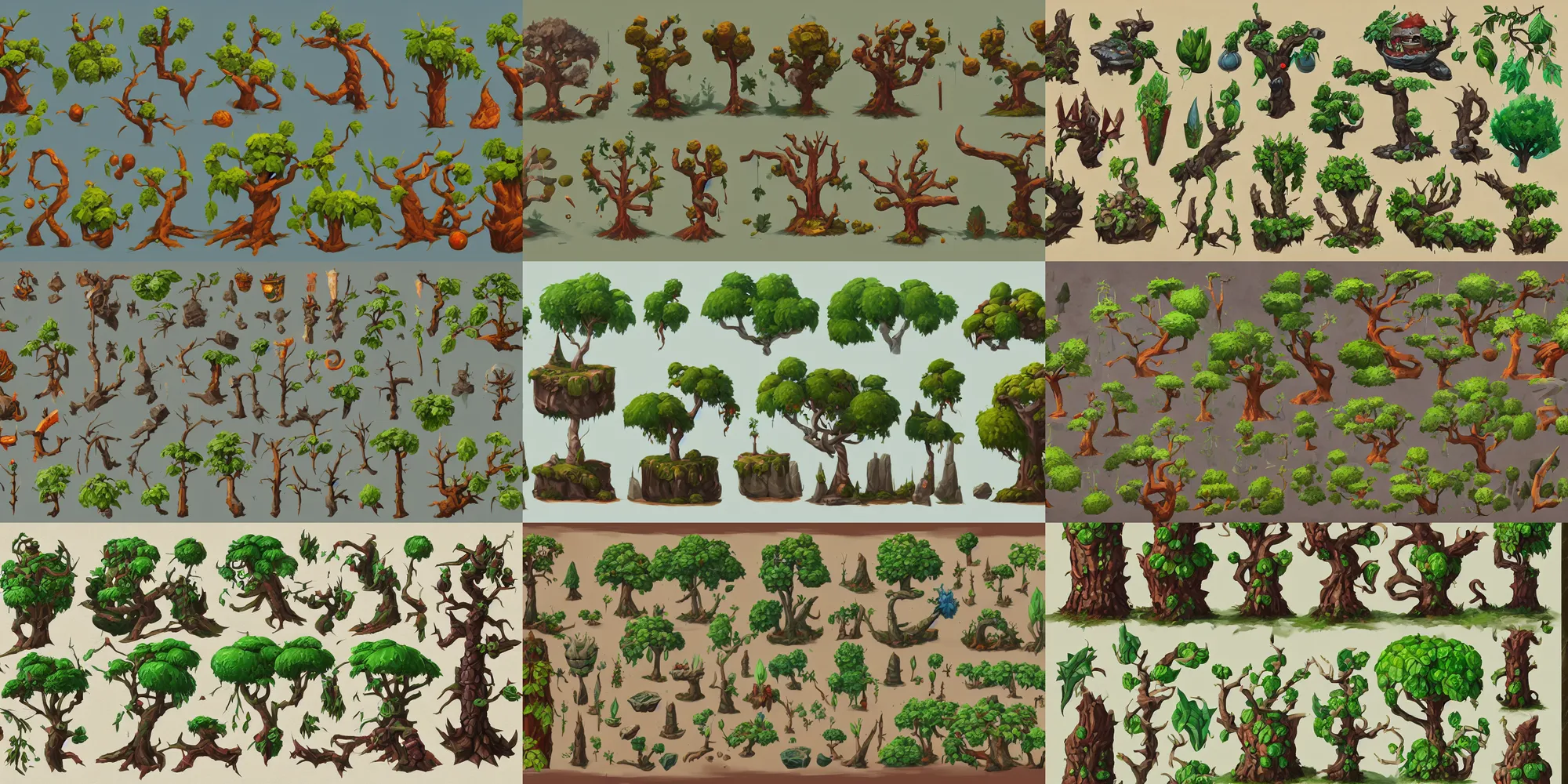 Prompt: game asset of plant and tree, in gouache detailed paintings, props, stylized, in style of arcane