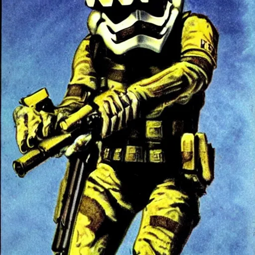 Image similar to zombie stormtrooper, 1 9 7 0 s scifi art