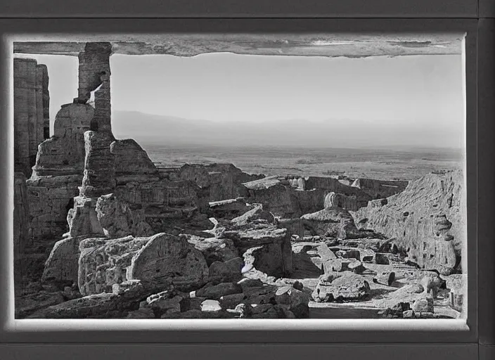 Prompt: Overlook of an ancient alien city, albumen silver print by Timothy H. O'Sullivan.