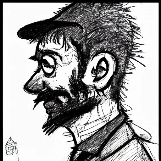 Image similar to a realistic yet scraggly portrait sketch of the side profile of a stern and sophisticated jamie hewlett, trending on artstation, intricate details, in the style of frank auerbach, in the style of sergio aragones, in the style of martin ansin, in the style of david aja, in the style of mattias adolfsson