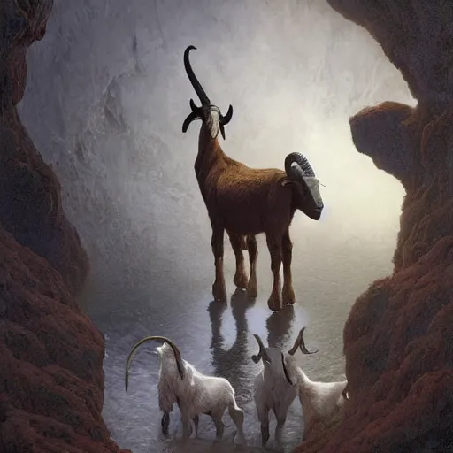 Image similar to vladimir putin, anthropomorphic goat with putin face, hybrid, macabre, horror, by donato giancola and greg rutkowski and wayne barlow and zdzisław beksinski, digital art