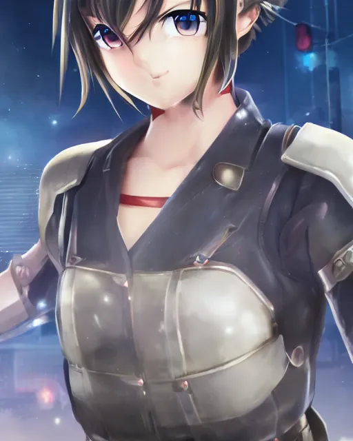 Image similar to full body portrait of anime girl in mechanic armor in night tokyo screenshot of anime by makoto sinkai, perfect face, fine details