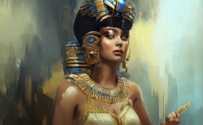 Image similar to A painting of a Cleopatra trending on artstation in the style of Greg Rutkowski