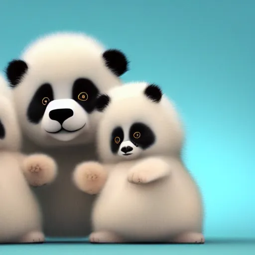 Prompt: cute colorful fluffy long haired fat baby panda creatures with detailed gradient fur, in the style of maurice sendak, detailed high quality realistic 3 d render unreal engine, 4 k