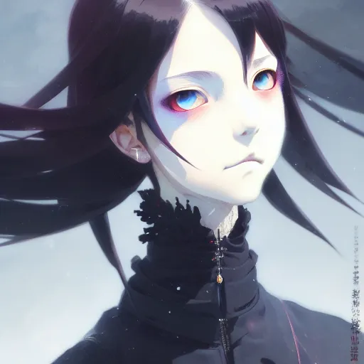 Image similar to portrait of goth girl, finely detailed features, perfect art, trending on pixiv fanbox, painted by greg rutkowski makoto shinkai takashi takeuchi studio ghibli, akihiko yoshida,