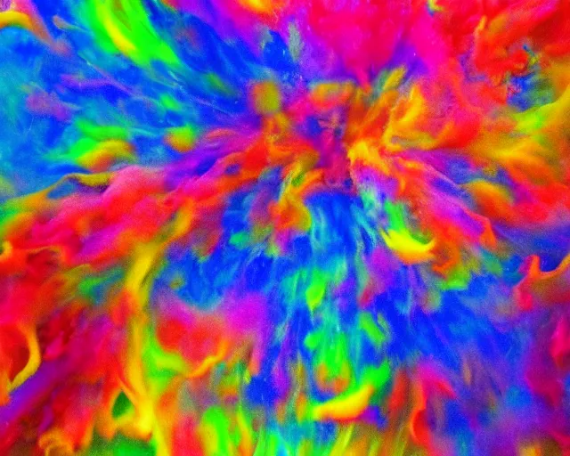 Prompt: a human head explodes into a huge mass of coloured powder, motion blur, hyperrealistic, medical, intricate art photography, anatomically correct, realistic crisp textures, 1 6 k
