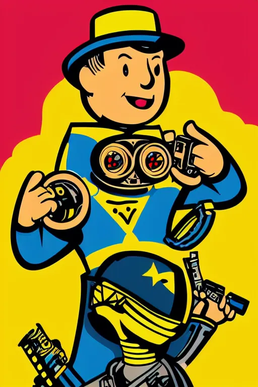 Image similar to fallout 7 6 retro futurist illustration art by butcher billy, sticker, colorful, illustration, highly detailed, simple, smooth and clean vector curves, no jagged lines, vector art, smooth andy warhol style