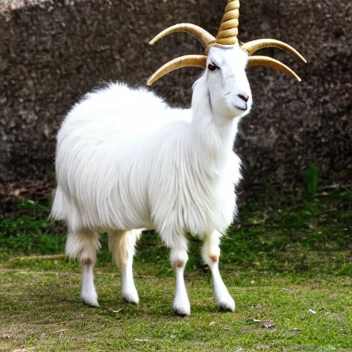 Image similar to cashmere goat with single horn like a unicorn
