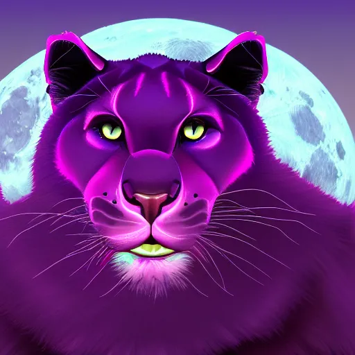 Prompt: render of a large purple panther at night roaring at night. moon in background digital drawing, illustration, 4 k, highly detailed, matte painting, artstation, artistic, realistic, dramatic, dark.