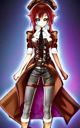 Prompt: steampunk anime girl, digital art, trending on artstation, full body, white background