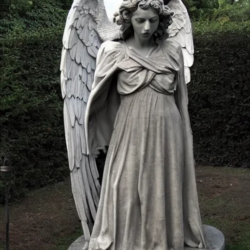 Image similar to A Weeping Angel from Doctor Who holding a giant scythe