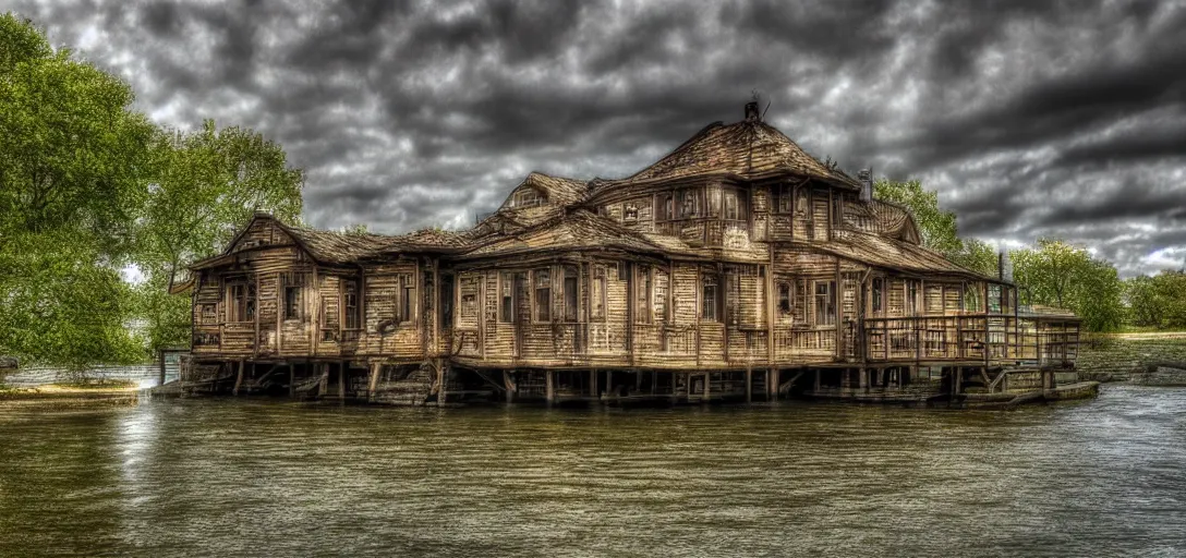 Prompt: house, river, steampunk, 8k, realistic, high definition, 10 bit colour, hdr