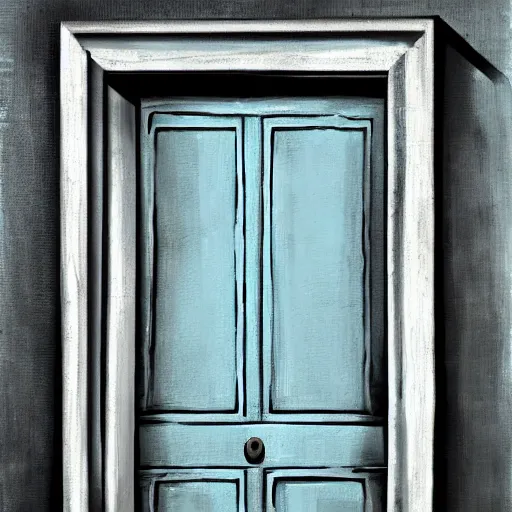 Prompt: a scary painting of a door in an moldy dusty frame