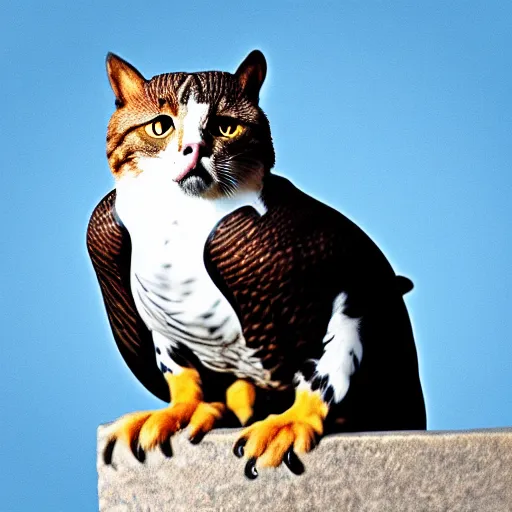 Prompt: a falcon - cat - hybrid, animal photography