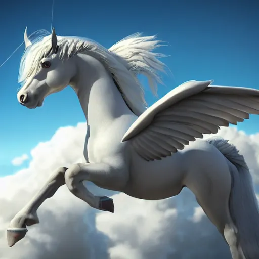 Prompt: pegasus over the clouds highly detailed, photorealistic portrait, bright studio setting, studio lighting, crisp quality and light reflections, unreal engine 5 quality render