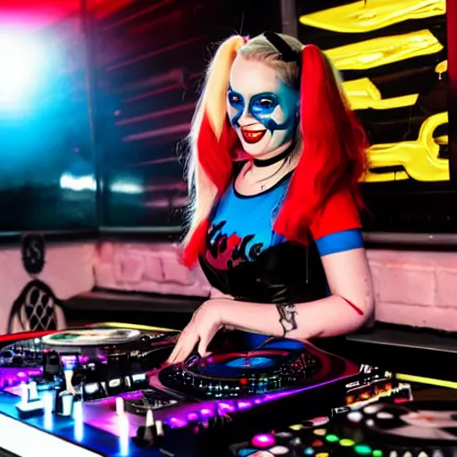 Image similar to harley quinn on the dj decks