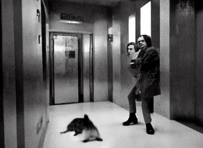 Prompt: The Elevator scene from The Shining but with beans