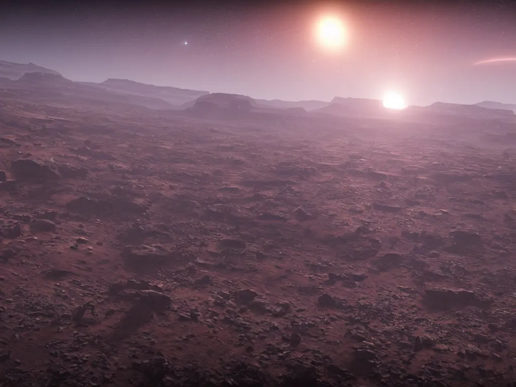 Prompt: a distant desert dystopian earth floating in outer space with full planet in view, dusty unreal engine, hyperrealistic, Cryengine 8k UHD