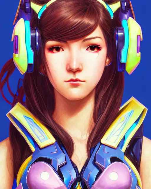 Prompt: d. va from overwatch, character portrait, portrait, close up, concept art, intricate details, highly detailed by jean giraud