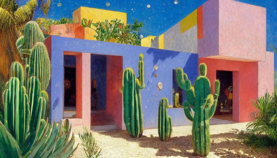 Prompt: a 1 9 9 8 brazilian nordeste house designed by jules bastien - lepage, tarsila do amaral, frank weston and gustave baumann, trending on artstation, mediterranean, star sparkle, cactus, sharp focus, colorful refracted sparkles and lines, soft light, 8 k 4 k