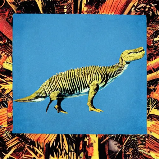 Image similar to Nirvana Nevermind album cover with a spinosaurus