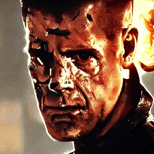 Image similar to soldier who is made of rock, smoking a cigarette, still from the movie universal soldier, still from the movie terminator, fog, dramatic lighting, cinematic, 4 k, full body shot, backlit, rim lighting, full body photgraph, shap, football armor, cyberpunk, bladerunner, extreme detail, light rain, trending on artstation, spot light