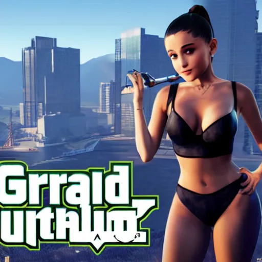 Image similar to Ariana Grande in GTA V, cover art by Stephen Bliss, artstation