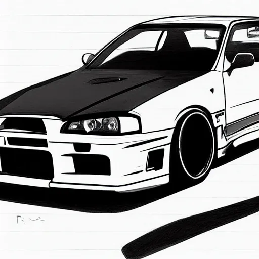 Image similar to sketches of a nissan skyline r 3 4 z tune b / w! dream