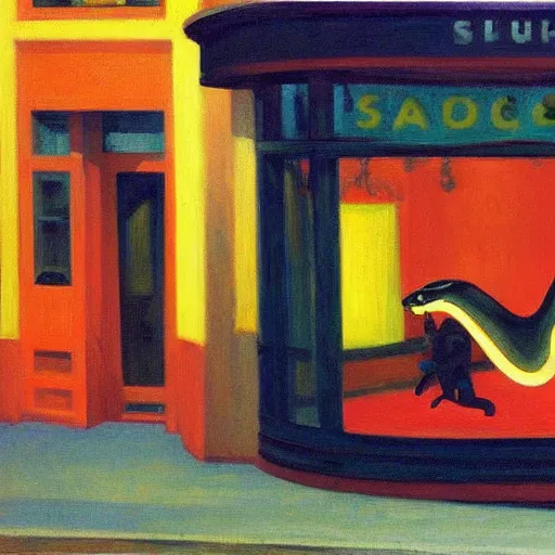 Prompt: snake jazz club by edward hopper