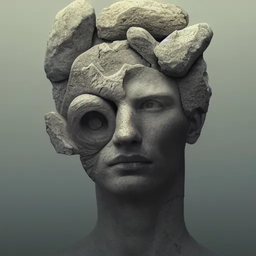 Prompt: peter tarka, minimalistic, broken giant marble head statue ruins, hyperrealistic surrealism, award winning masterpiece with incredible details, epic stunning, infinity pool, a surreal vaporwave liminal space, highly detailed, trending on ArtStation, artgerm and greg rutkowski and alphonse mucha, daily deviation, IAMAG