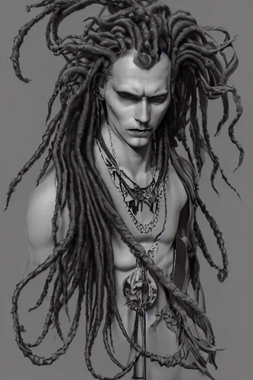 Image similar to vaporwave, an elegant sophisticated gothic king with long wild dreads, straight on, by artgerm, jamie hewlett, tom bagshaw, gerald brom, 4 k, smooth, hd, substance designer render, full body character concept art, 2 point studio lighting,