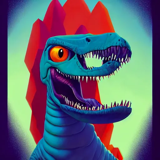 Image similar to Lofi vaporwave portrait dinosaur, Pixar style, Tristan Eaton, Stanley Artgerm, Tom Bagshaw