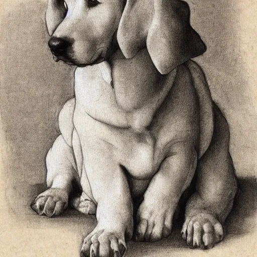 Image similar to sitting dog, artist sketch, michelangelo, beautiful composition, masterpiece