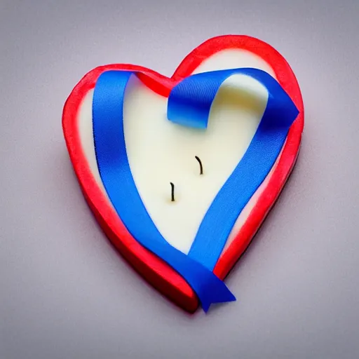 Image similar to heart shaped candle with blue ribbon, photorealistic, ultradetailed