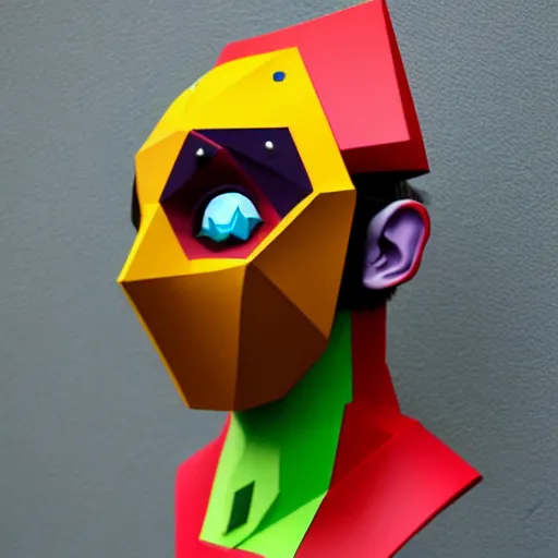 Prompt: majoras mask as a realistic wearable mask. polygonal. very colorful.