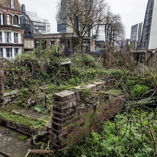 Image similar to photo of overgrown london in ruins